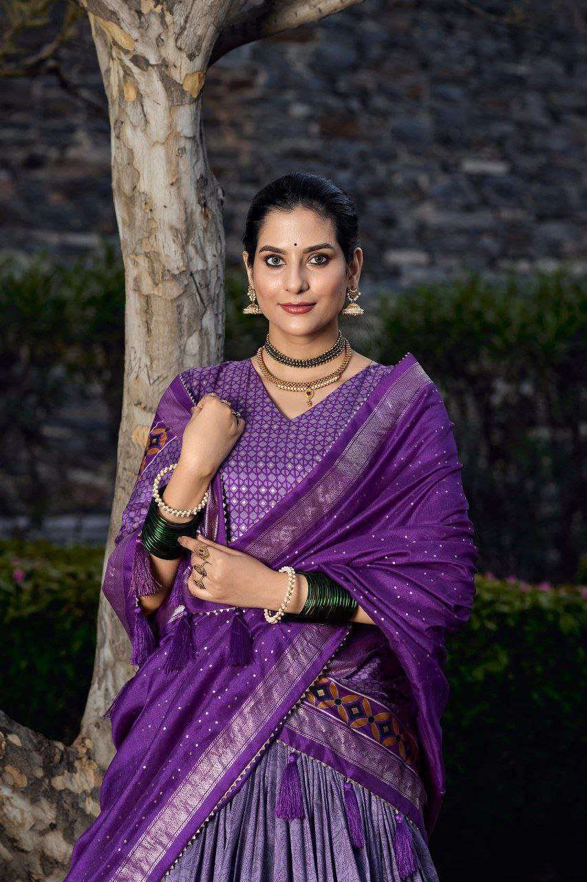 Purple Tussar Silk Lehenga Choli with Purple Blouse | Floral & Foil Print | Wedding & Festive Wear
