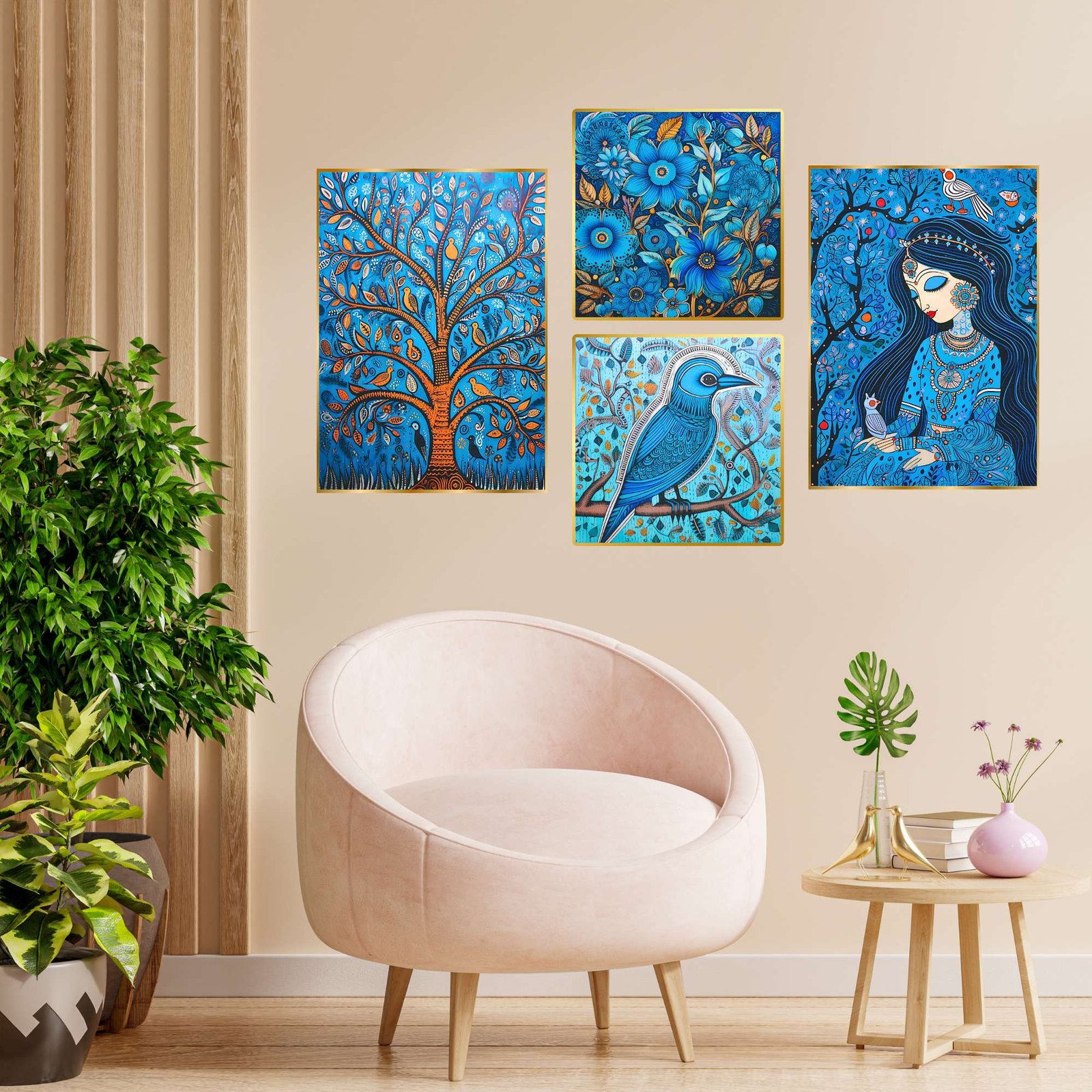 Set of Four Wall Paintings for Wall Dacoration Golden Framed Wall Paintings for Living Room & Bedroom Wall Art for Home Decoration & Office Wall Dรฉcor (13x10 inch CH-GD4-2)