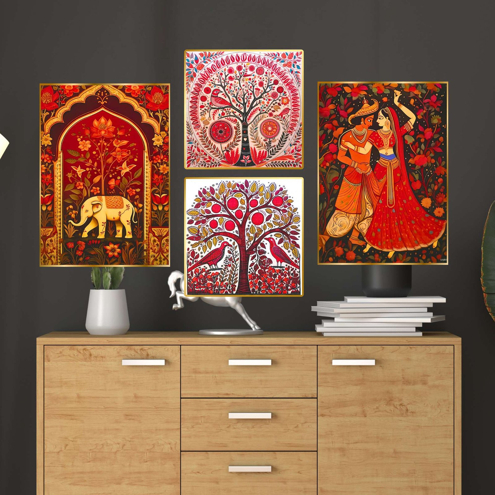 Set of Four Wall Paintings for Wall Dacoration Golden Framed Wall Paintings for Living Room & Bedroom Wall Art for Home Decoration & Office Wall Dรฉcor (13x10 inch CH-GD4-3)