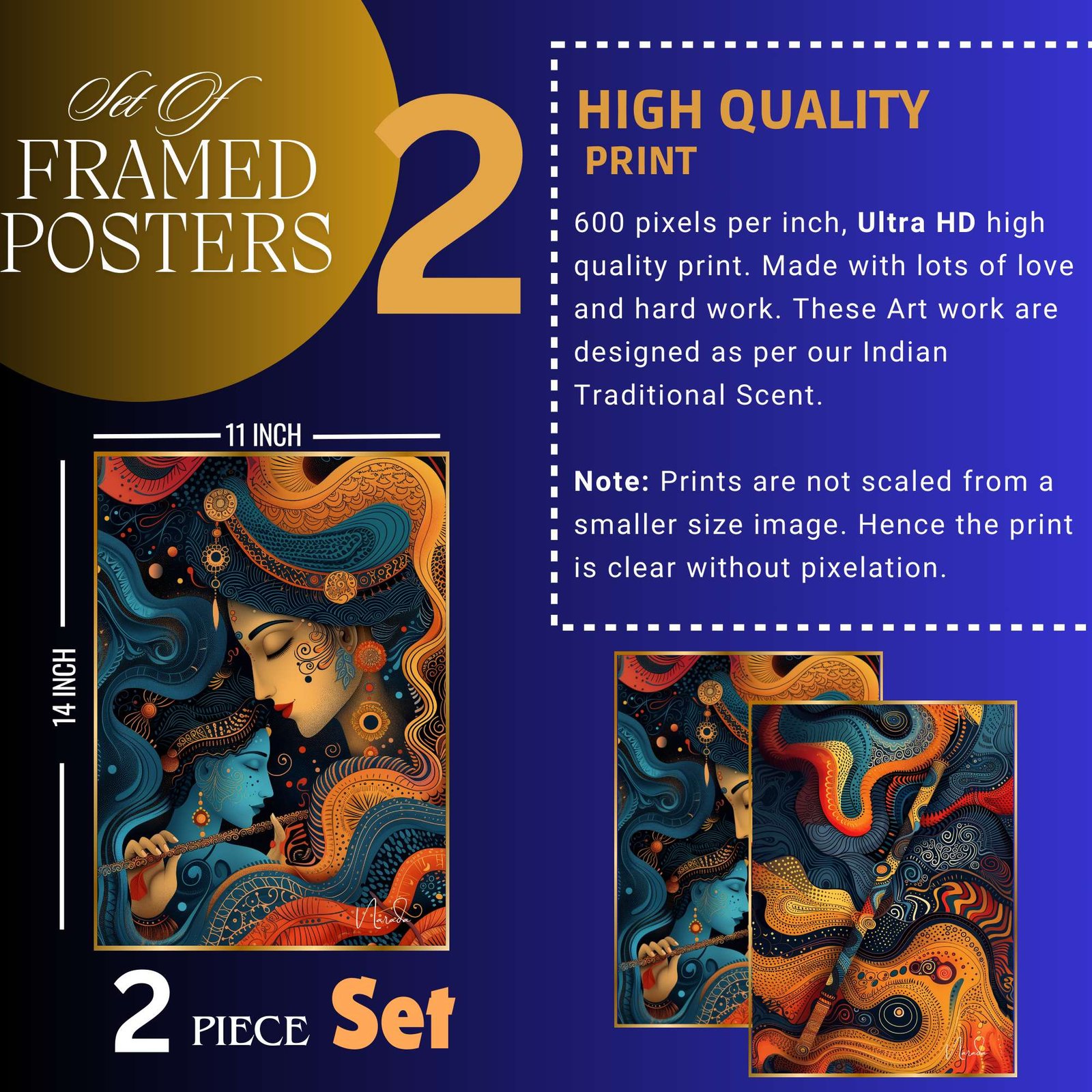 Set of Two Wall Paintings for Wall Dacoration Golden Framed Wall Paintings for Living Room & Bedroom Wall Art for Home Decoration & Office Wall Décor (14x11 inch CH-GD2-6) - Image 3