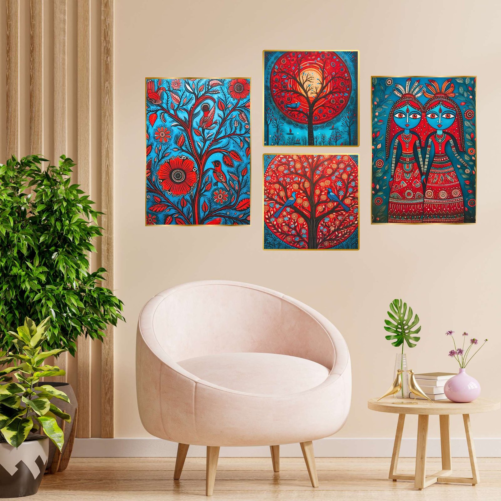 Set of Four Wall Paintings for Wall Dacoration Golden Framed Wall Paintings for Living Room & Bedroom Wall Art for Home Decoration & Office Wall Dรฉcor (13x10 inch CH-GD4-9)