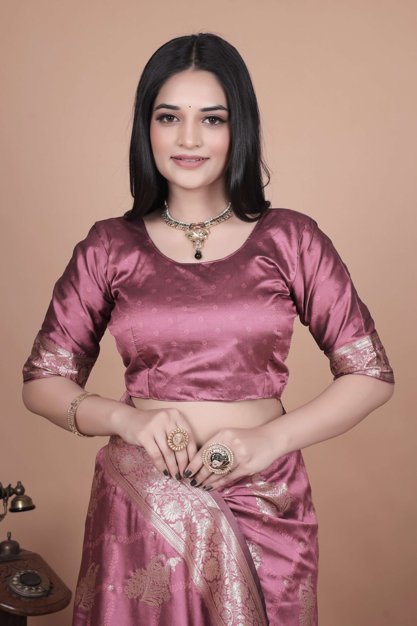 Rose Pink Banarasi Silk Saree with Silver Zari | Floral & Paisley Motifs | Wedding, Festive & Traditional Wear - Image 6