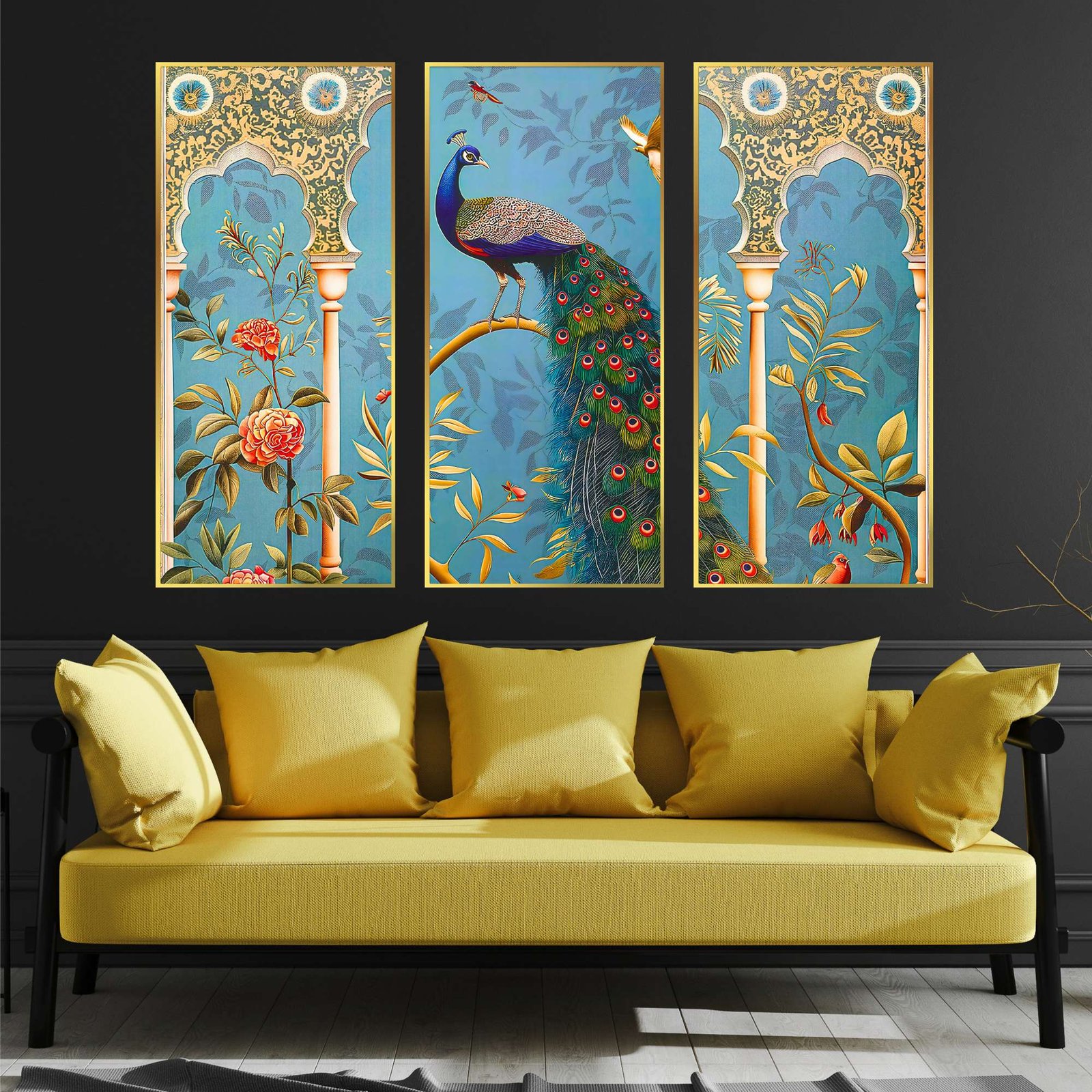 Set of Three large Wall Paintings for Wall Dacoration Golden Framed Wall Paintings for Living Room & Bedroom Wall Art for Home Decoration & Office Wall Décor (14x11 inch CH-LGD3-4)