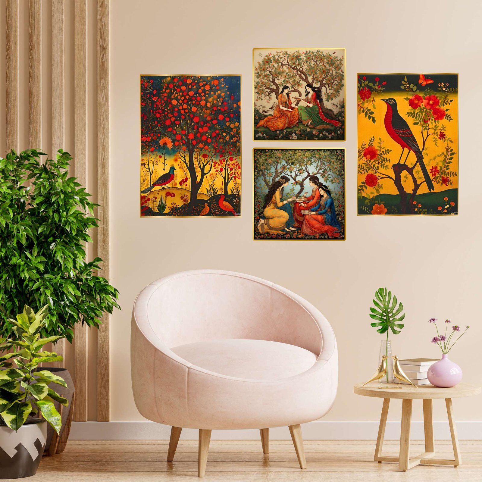 Set of Four Wall Paintings for Wall Dacoration Golden Framed Wall Paintings for Living Room & Bedroom Wall Art for Home Decoration & Office Wall Dรฉcor (13x10 inch CH-GD4-13)