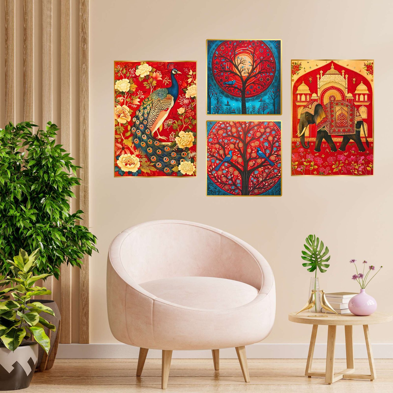 Set of Four Wall Paintings for Wall Dacoration Golden Framed Wall Paintings for Living Room & Bedroom Wall Art for Home Decoration & Office Wall Dรฉcor (13x10 inch CH-GD4-15)